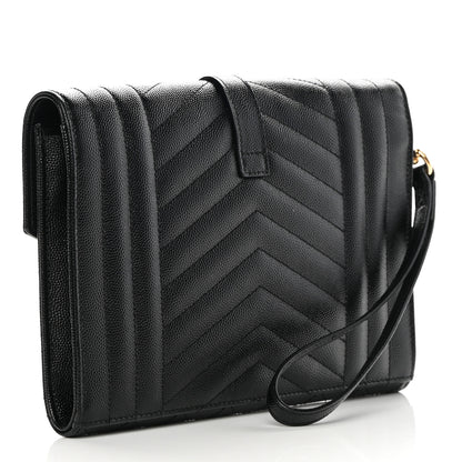 Saint Laurent Grain De Poudre Textured Mixed Matelasse Triquilt Monogram Clutch Black 3 of 9