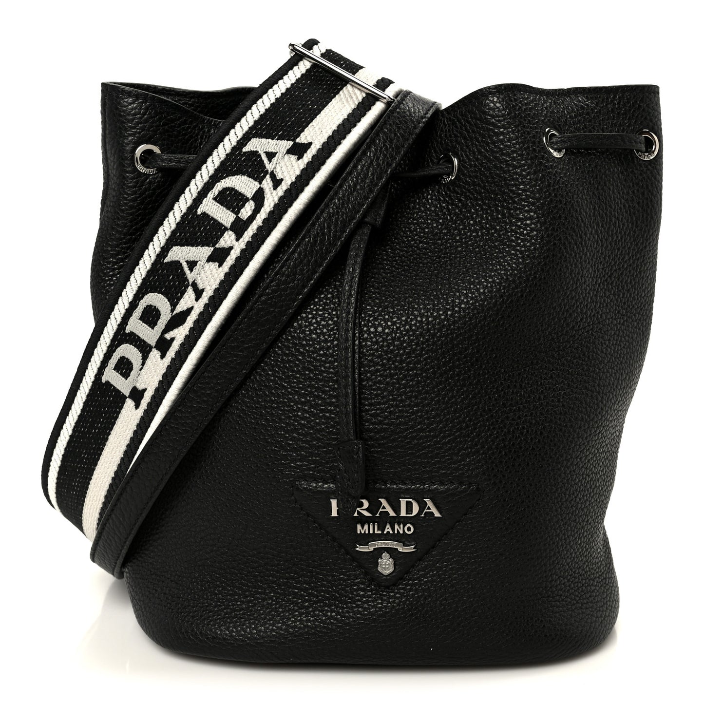 Vitello Daino Soft Drawstring Bucket Bag Black