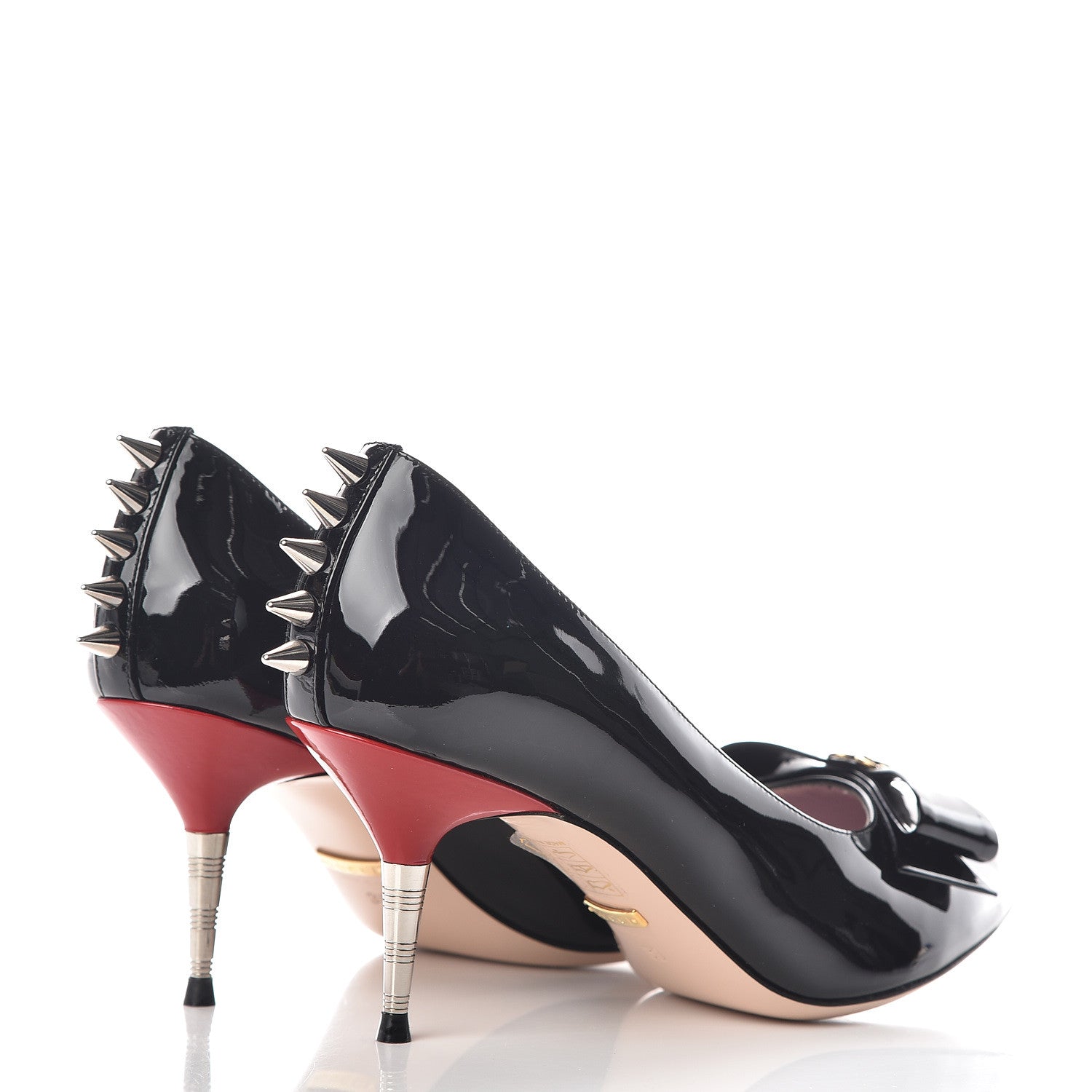 Gucci Patent GG Bow Sadie Spike Mid Heel Pumps 36 Black 4 of 10