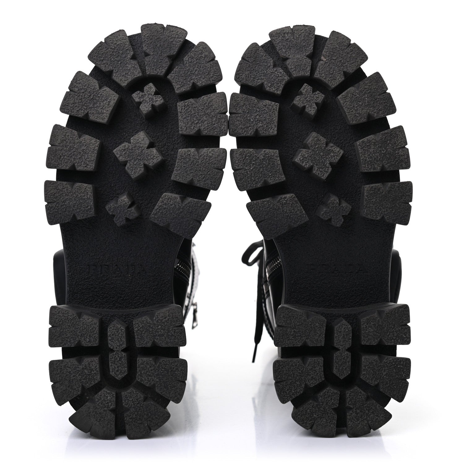 Prada Vitello Lux Nylon Metal Triangle Logo Monolith Pouch Pocket 55mm Tall Combat Boots 35 Black 5 of 8