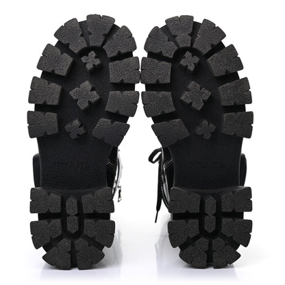 Prada Vitello Lux Nylon Metal Triangle Logo Monolith Pouch Pocket 55mm Tall Combat Boots 35 Black 5 of 8