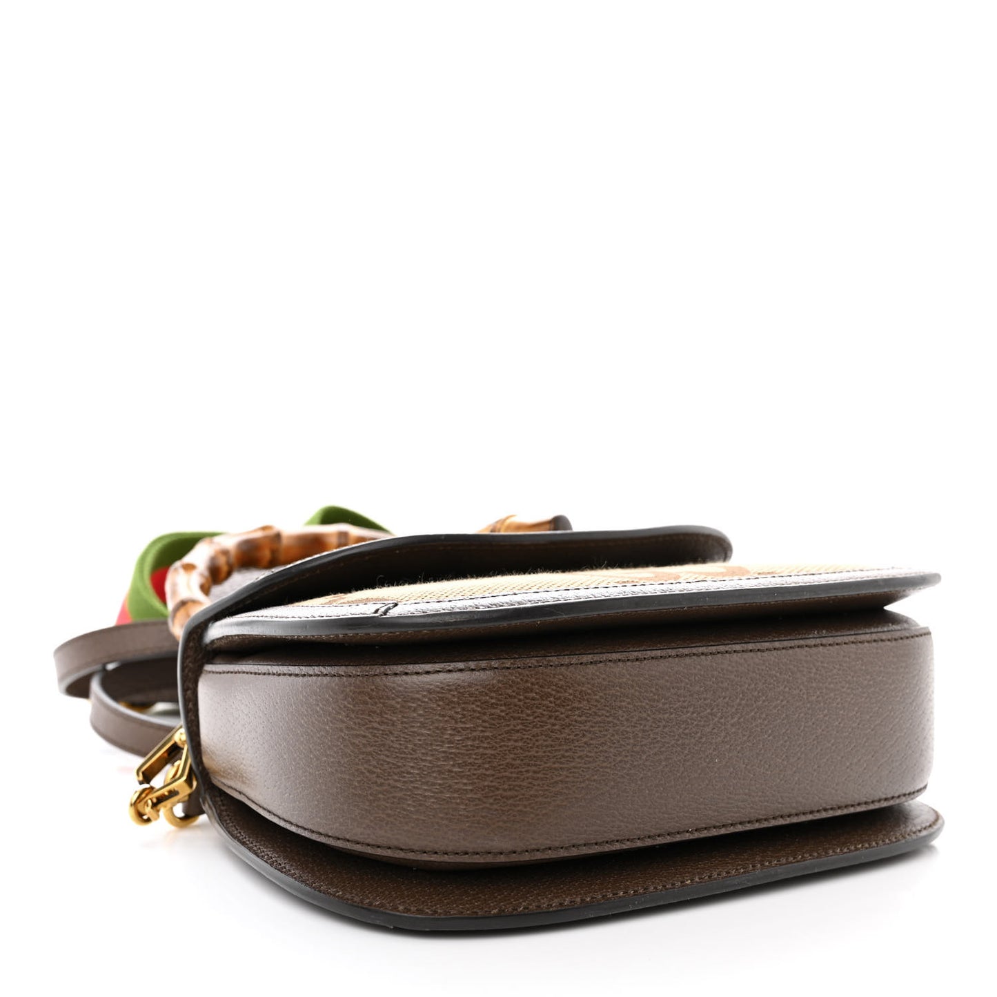 Monogram Jumbo GG Textured Dollar Calfskin Web Small Bamboo 1947 Top Handle Bag Camel Ebony New Acero