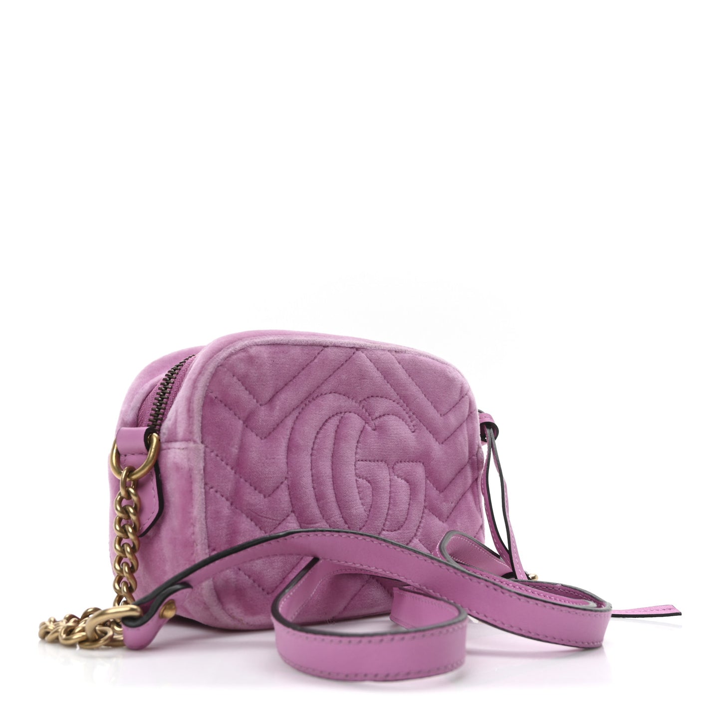 Velvet Matelasse Marquise Crystals Mini GG Marmont Chain Shoulder Bag Malva