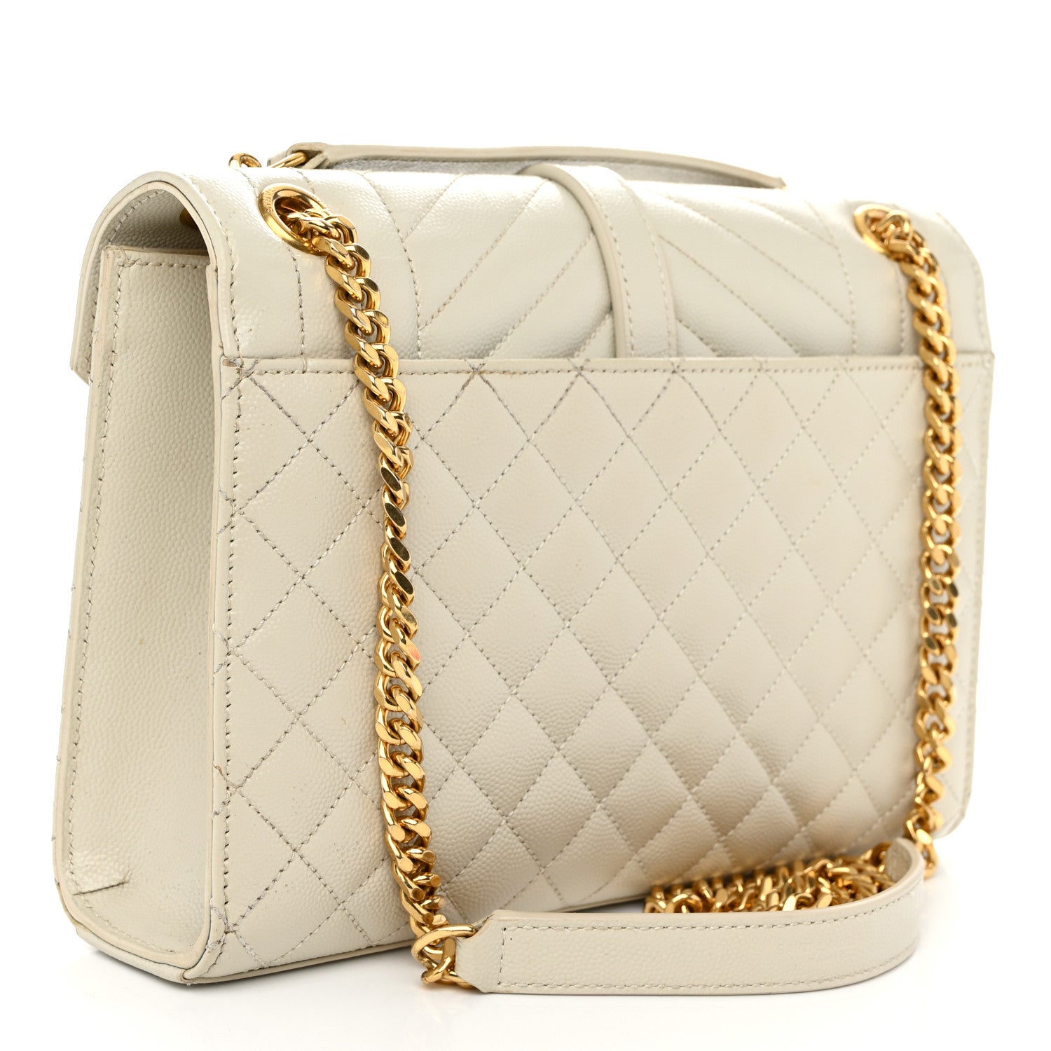 Saint Laurent Grain De Poudre Textured Mixed Matelasse Medium Triquilt Monogram Satchel Crema Soft 3 of 11