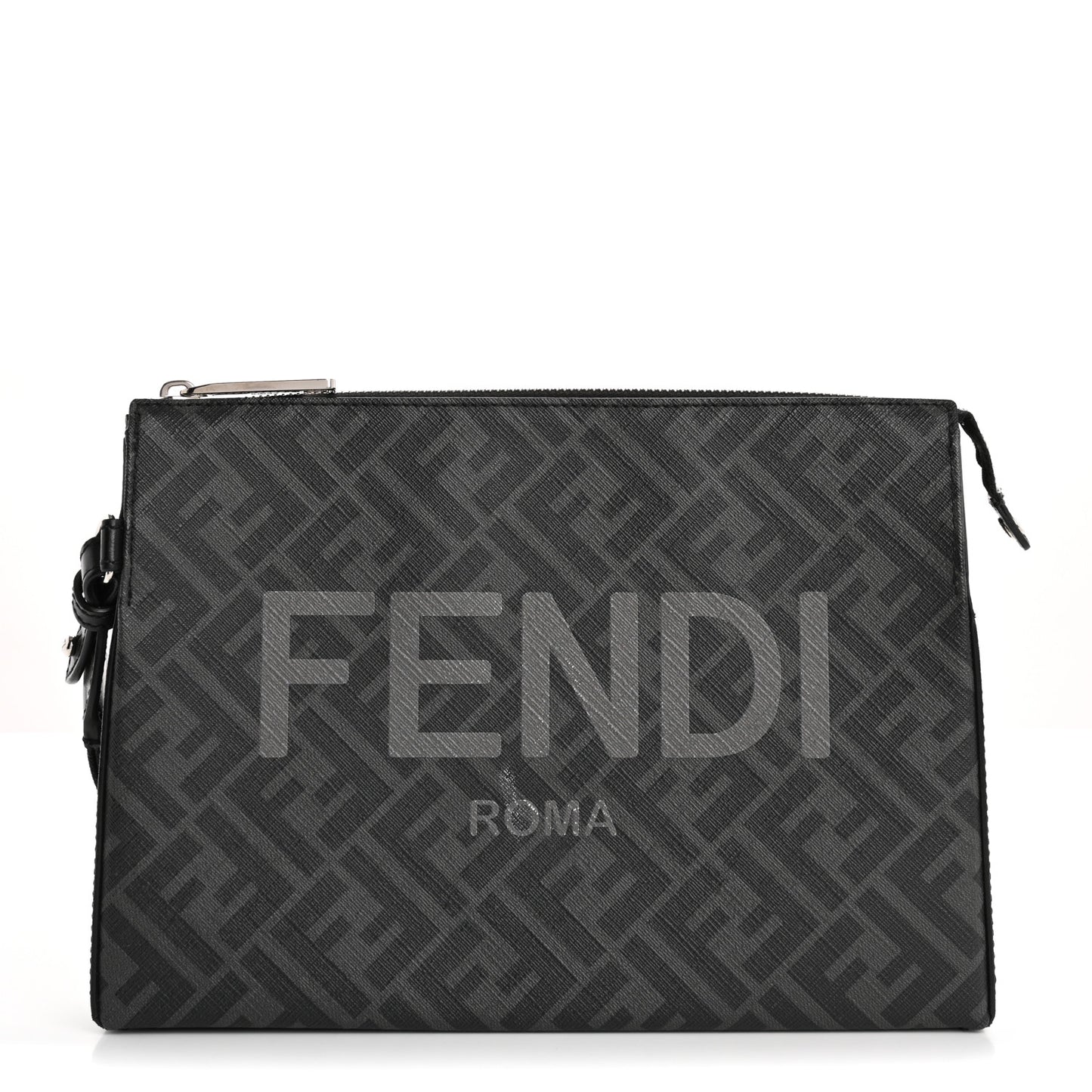 Shiny Glazed Fabric Vitello Cover FF 1974 Logo Clutch Black