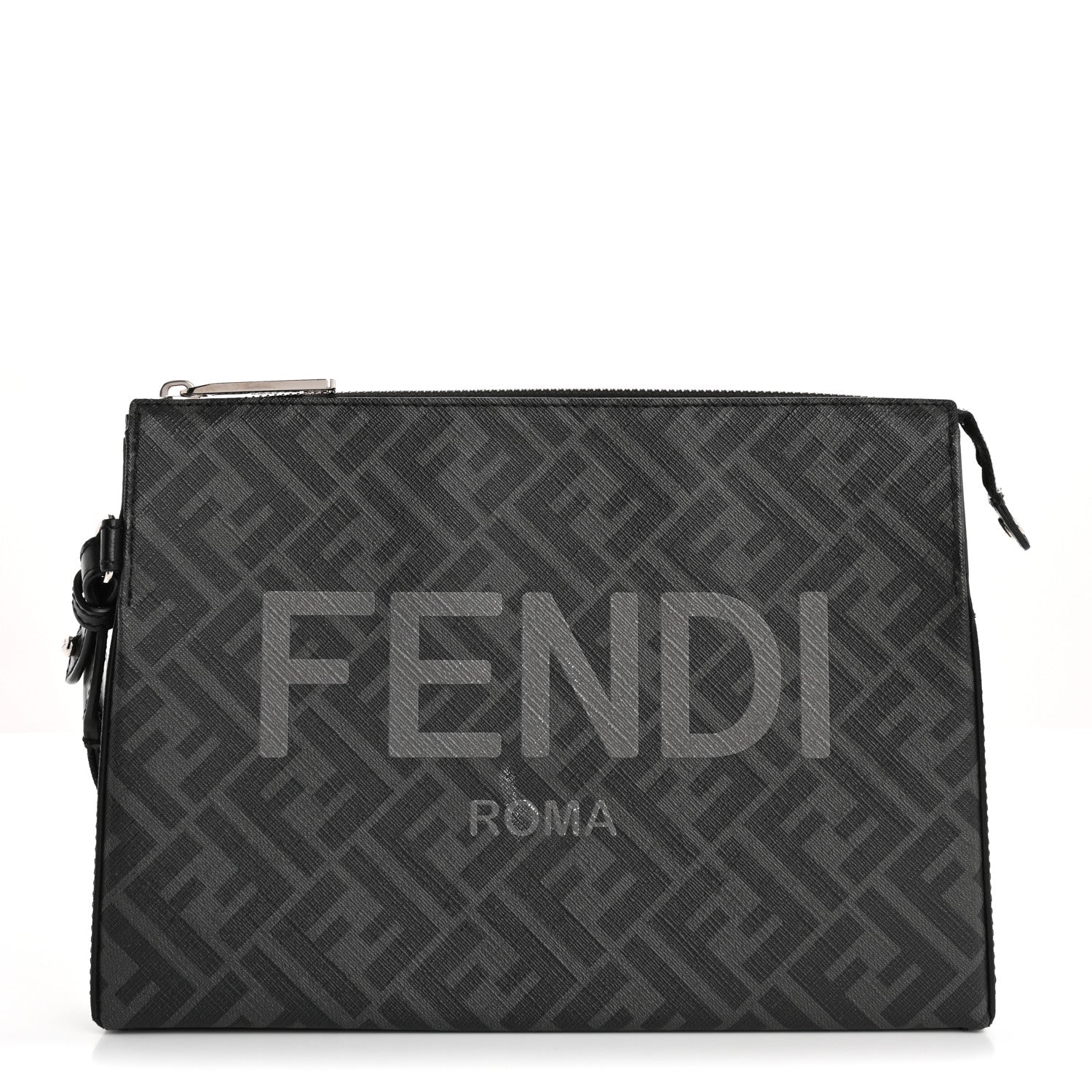 Fendi Shiny Glazed Fabric Vitello Cover FF 1974 Logo Clutch Black 1 of 13