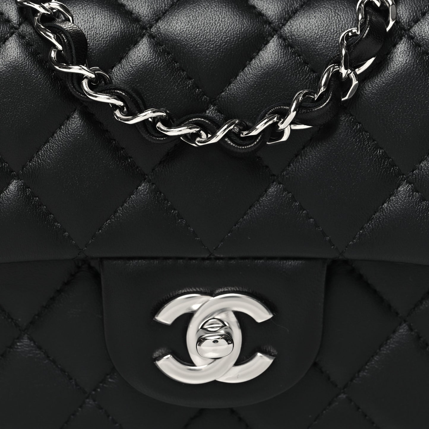 Lambskin Quilted Mini Rectangular Flap Black