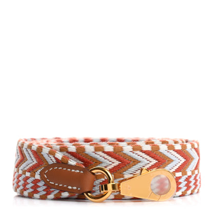Hermes Toile Swift 25mm Tressage De Cuir Shoulder Strap Capucine Celeste Rouge H 1 of 4