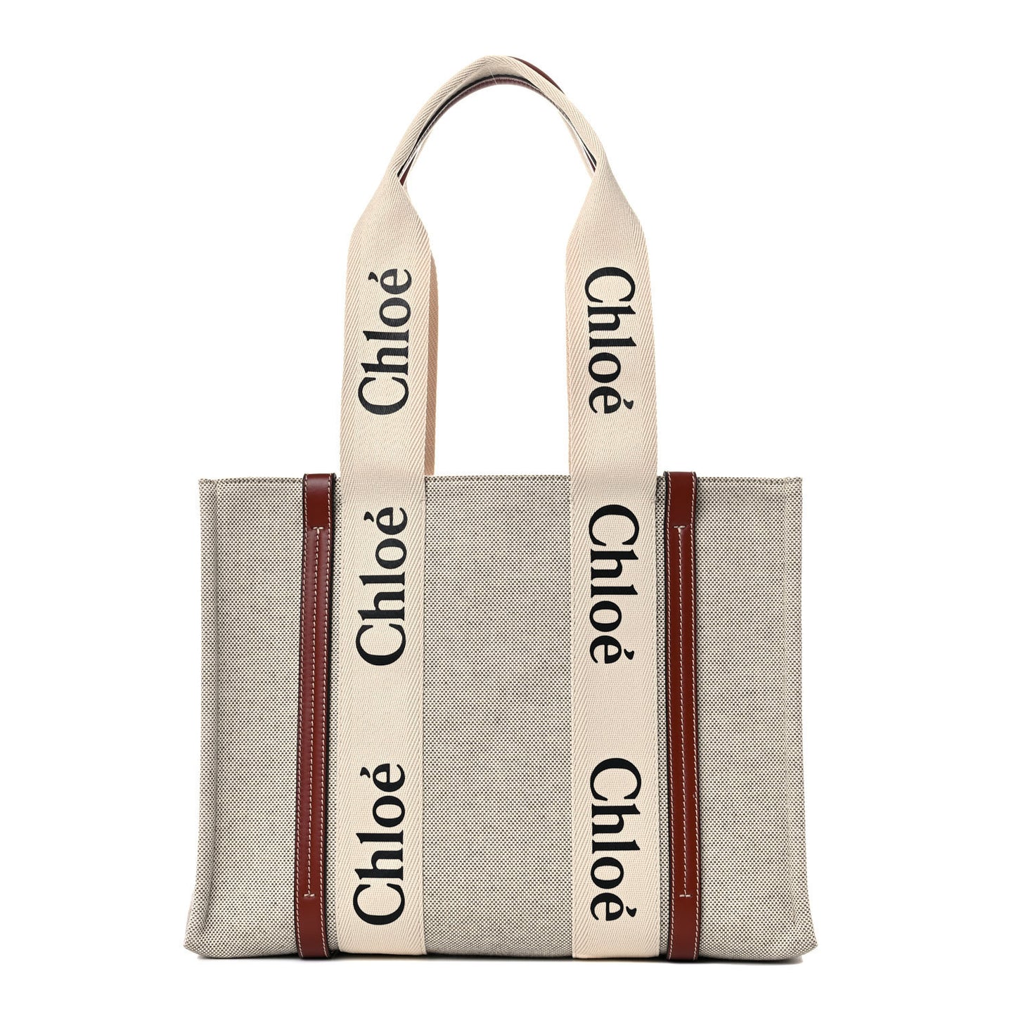 Cotton Calfskin Medium Woody Ribbon Tote White Brown