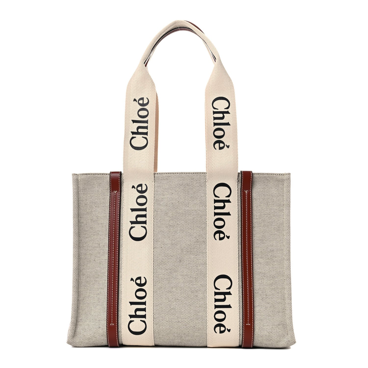 Chloe Cotton Calfskin Medium Woody Ribbon Tote White Brown 1 of 12