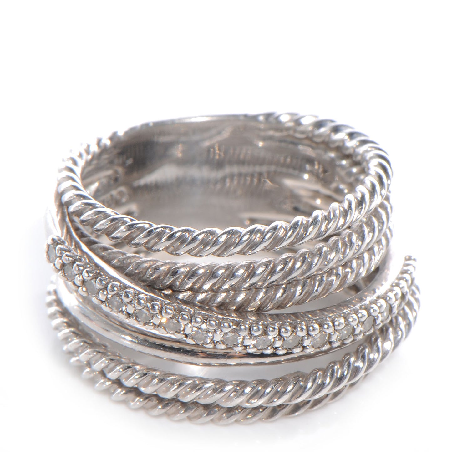 Sterling Silver Pave Diamond Crossover Cable Ring 6