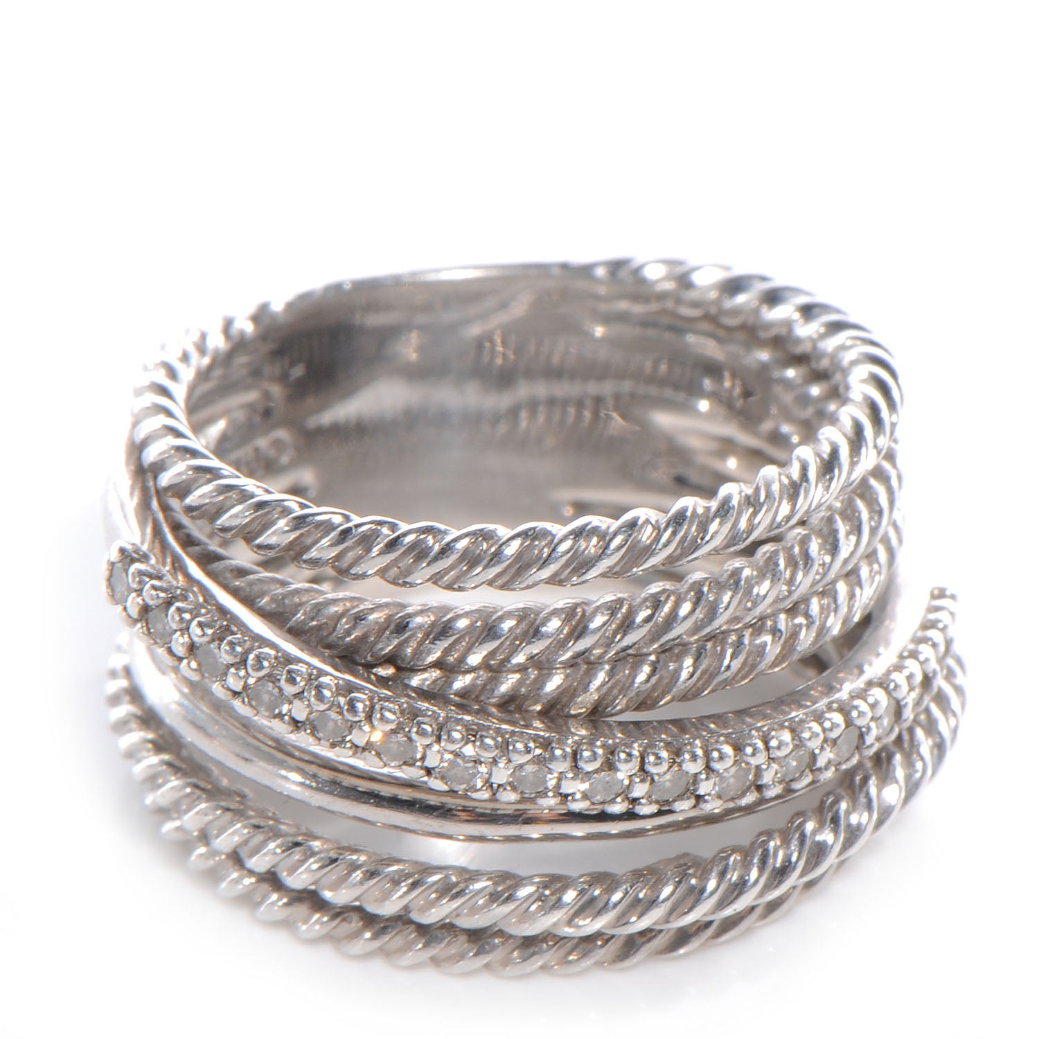 David Yurman Sterling Silver Pave Diamond Crossover Cable Ring 6 1 of 6