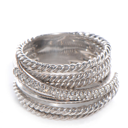 David Yurman Sterling Silver Pave Diamond Crossover Cable Ring 6 1 of 6