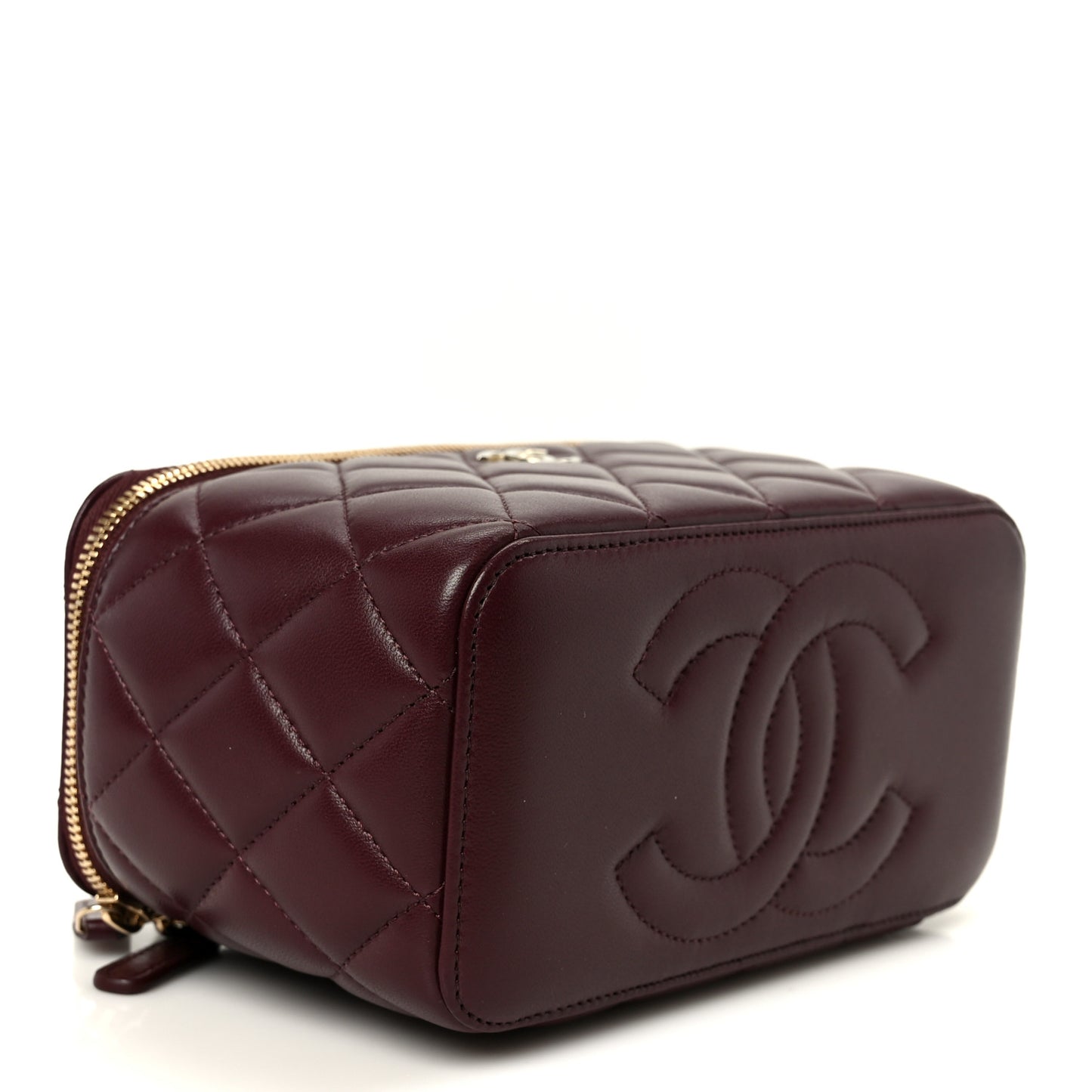Lambskin Quilted Small Top Handle Vanity Case With Chain Burgundy
