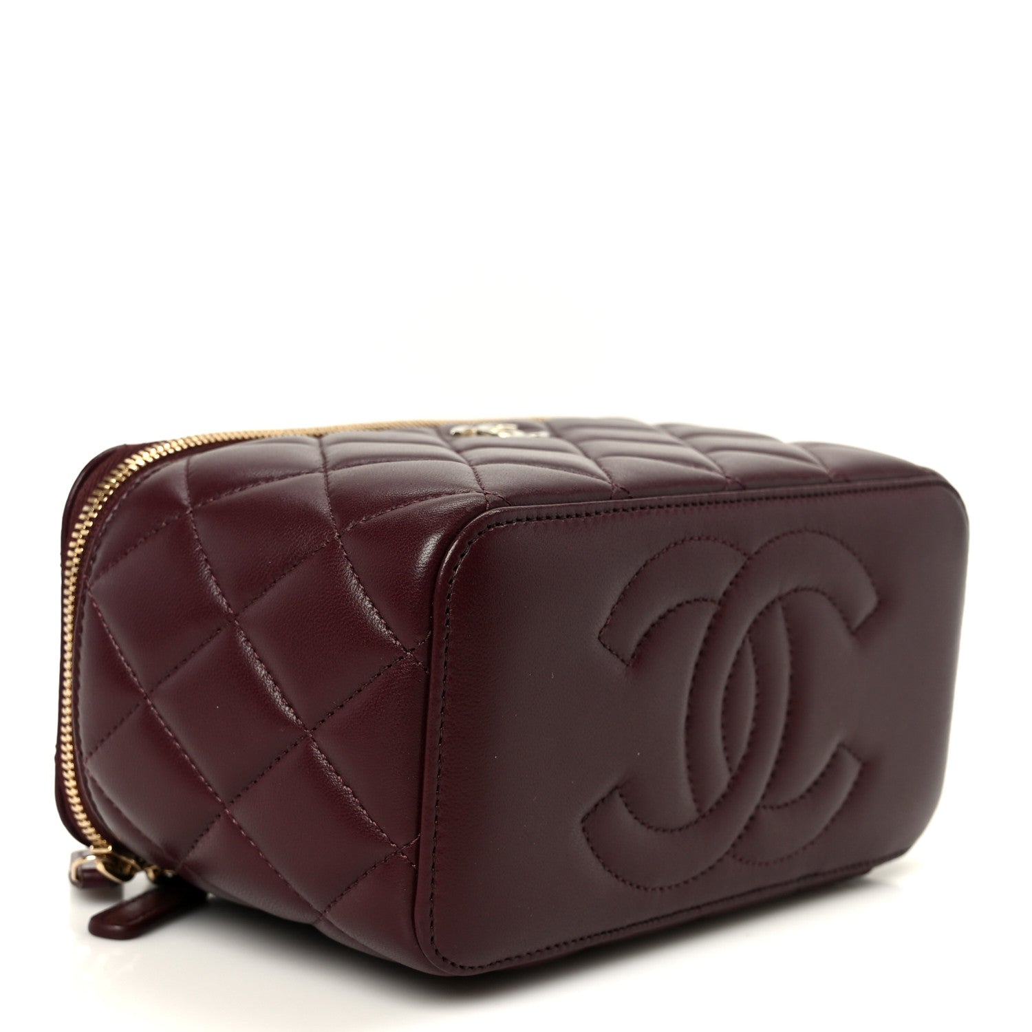 Chanel Lambskin Quilted Small Top Handle Vanity Case With Chain Burgundy 3 of 10