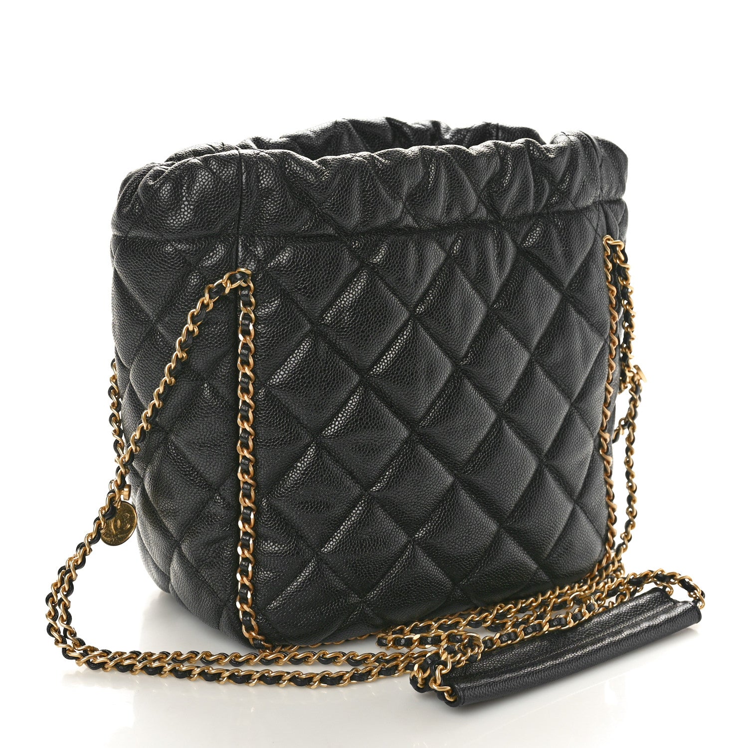 Chanel Caviar Quilted Chain Around Multi Chain Bucket Drawstring Bag Black 3 of 10
