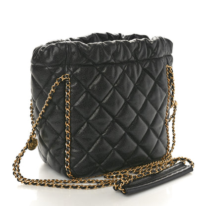 Chanel Caviar Quilted Chain Around Multi Chain Bucket Drawstring Bag Black 3 of 10