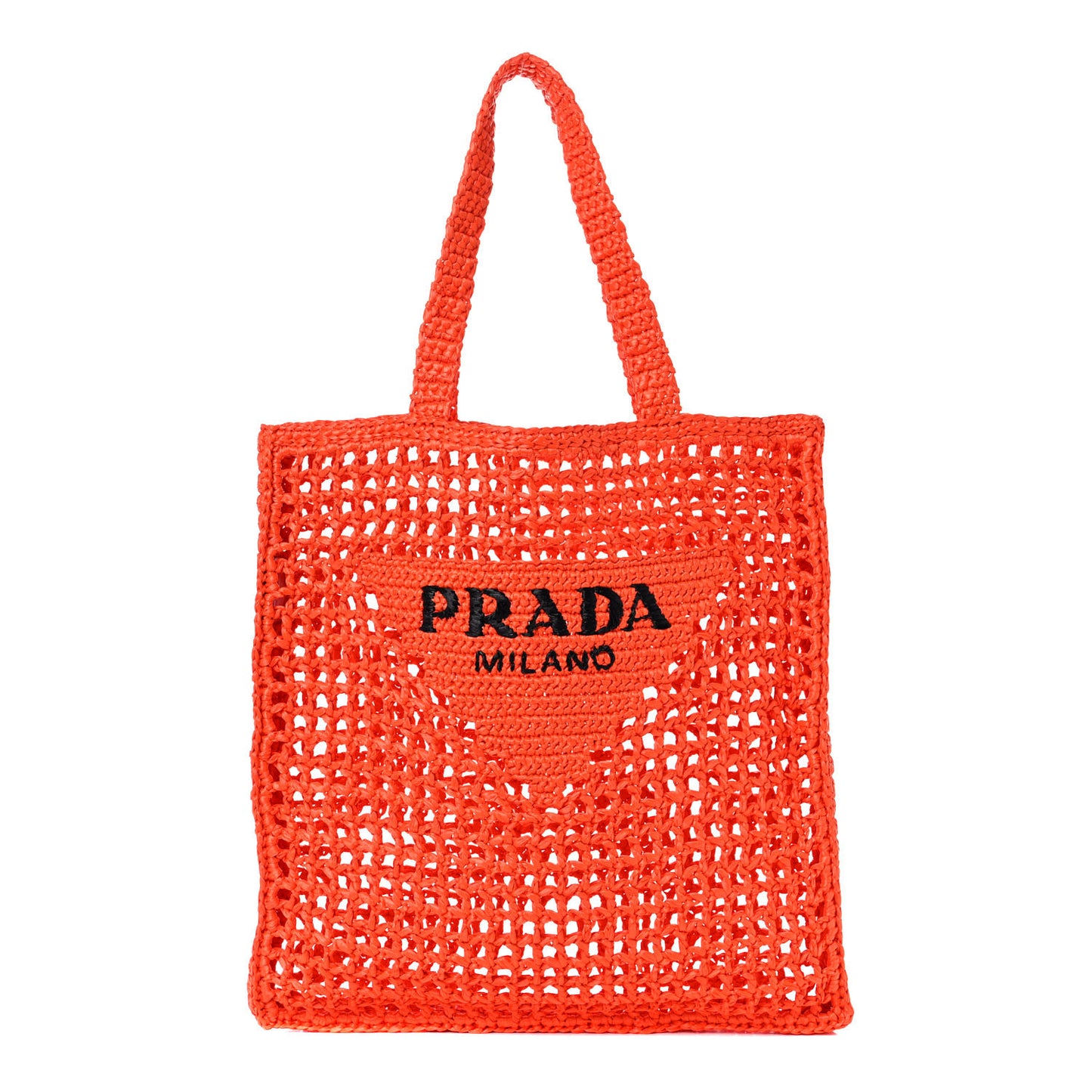 Yarn Raffia Effect Crochet Logo Embroidered Tote Bag Arancio
