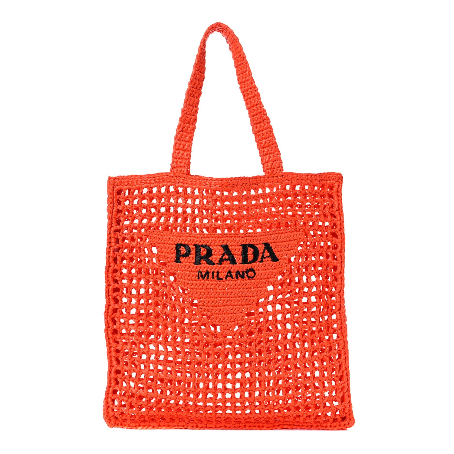 Prada Yarn Raffia Effect Crochet Logo Embroidered Tote Bag Arancio 1 of 9