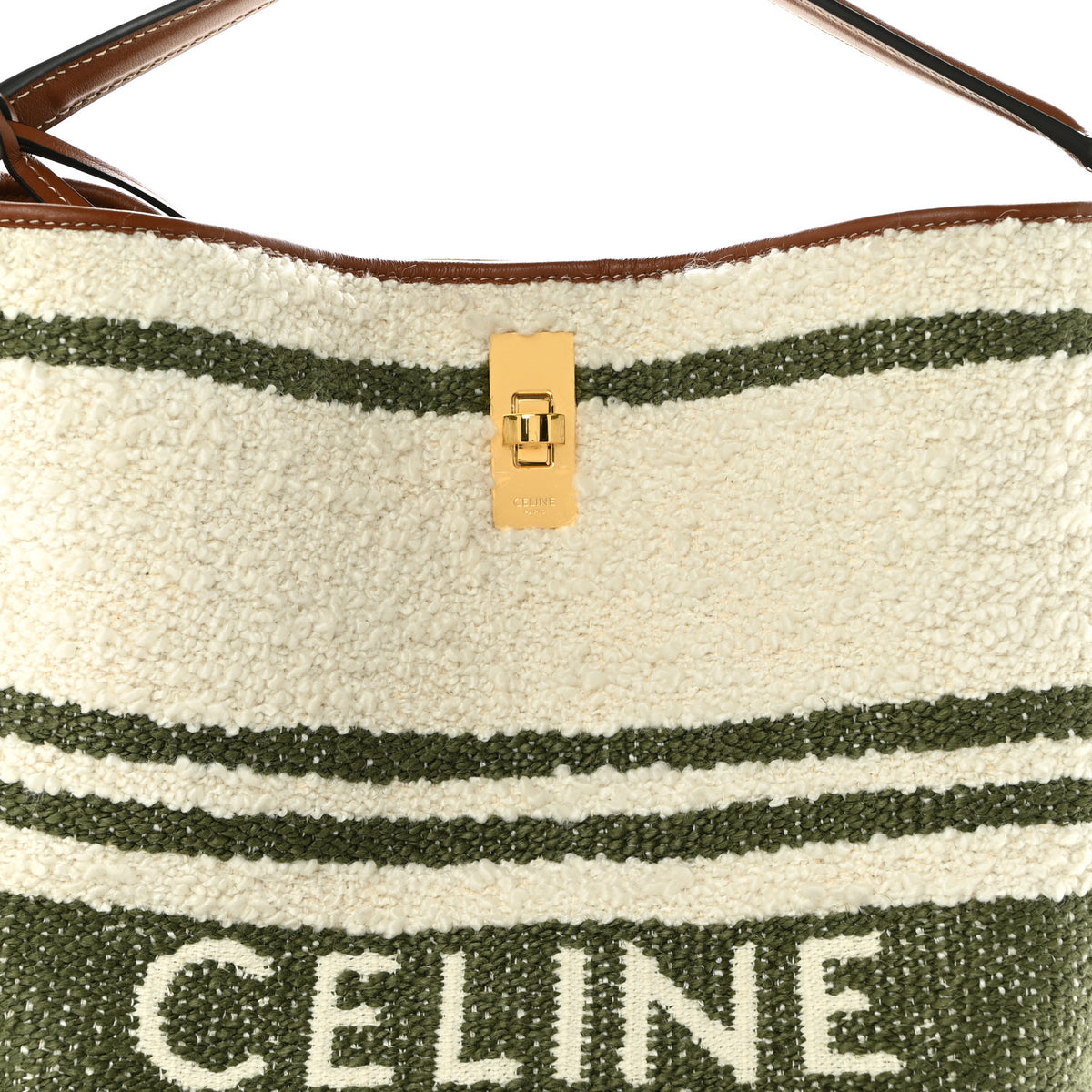 Canvas Smooth Calfskin Logo Bucket 16 Bag Khaki Beige Tan