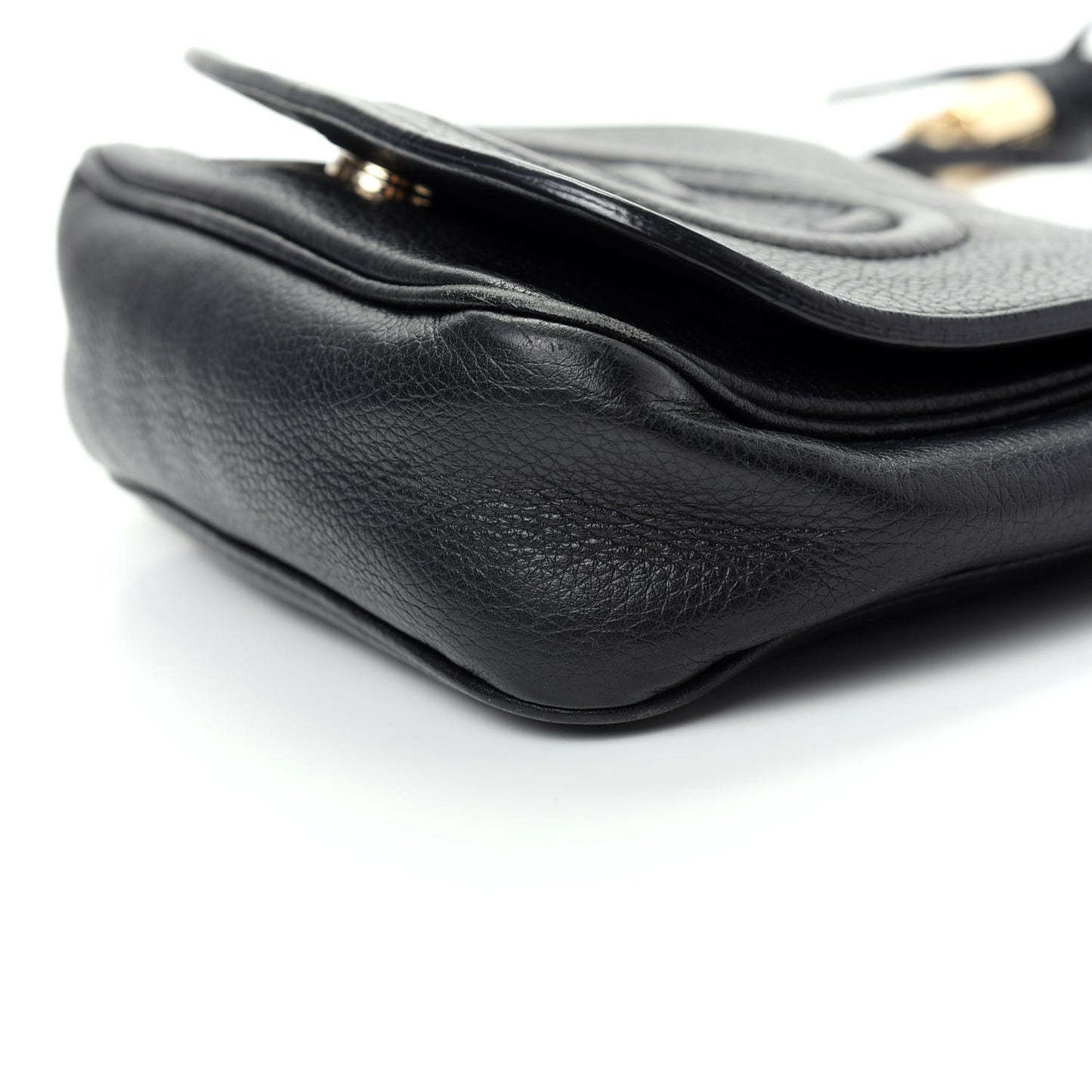 Pebbled Calfskin Small Soho Flap Crossbody Black