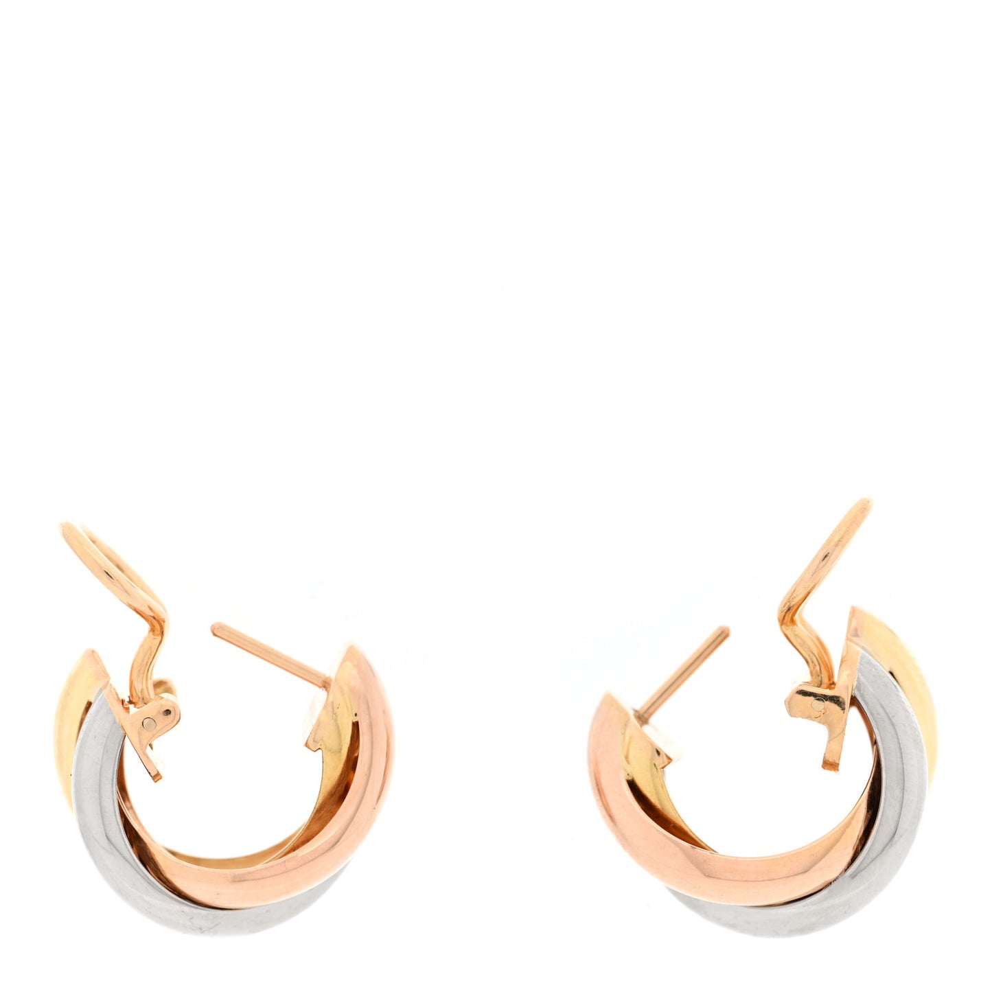 18K Pink Yellow White Gold Classic Trinity Hoop Earrings
