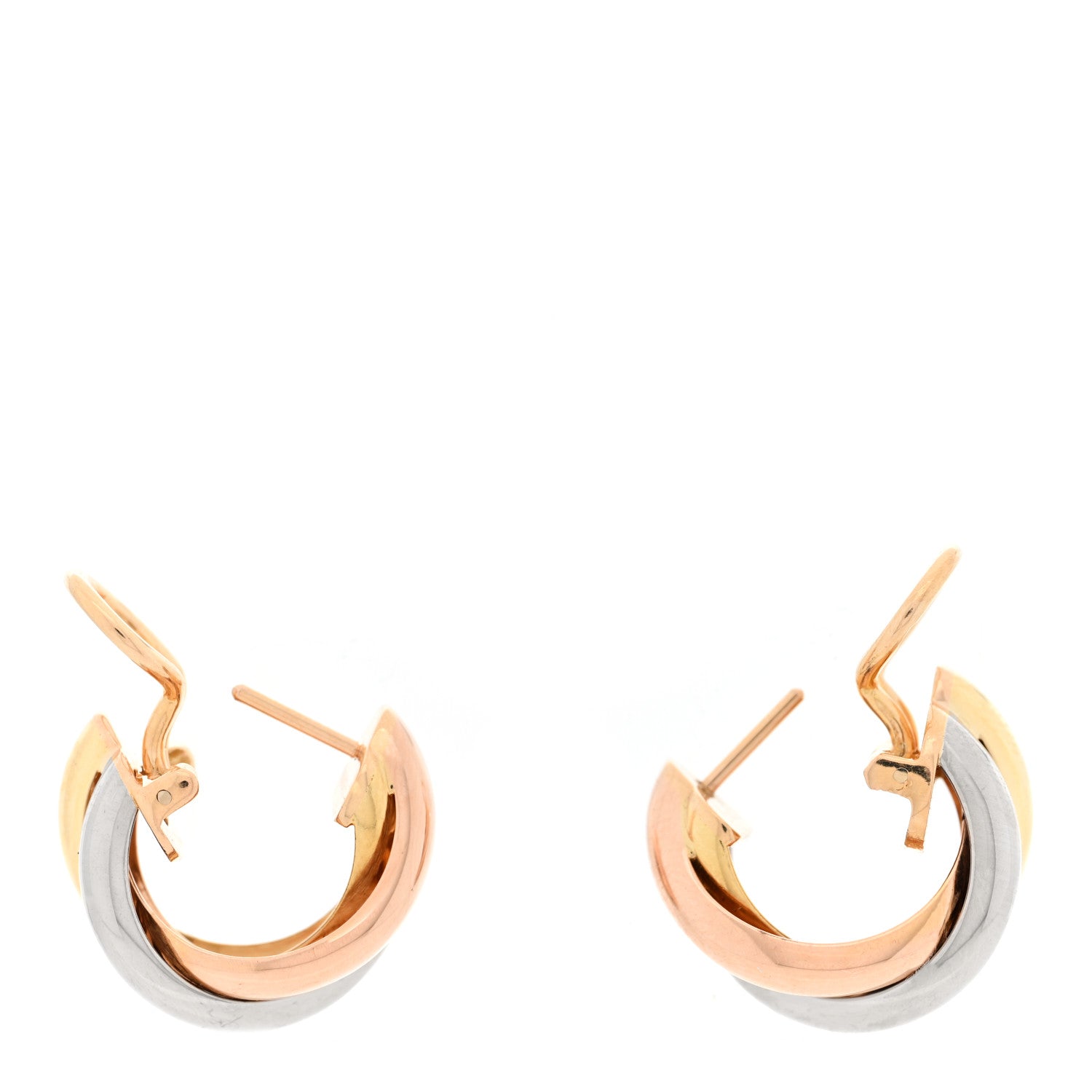 Cartier 18K Pink Yellow White Gold Classic Trinity Hoop Earrings 3 of 4