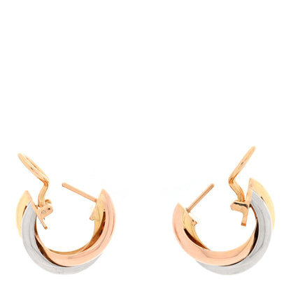 Cartier 18K Pink Yellow White Gold Classic Trinity Hoop Earrings 3 of 4