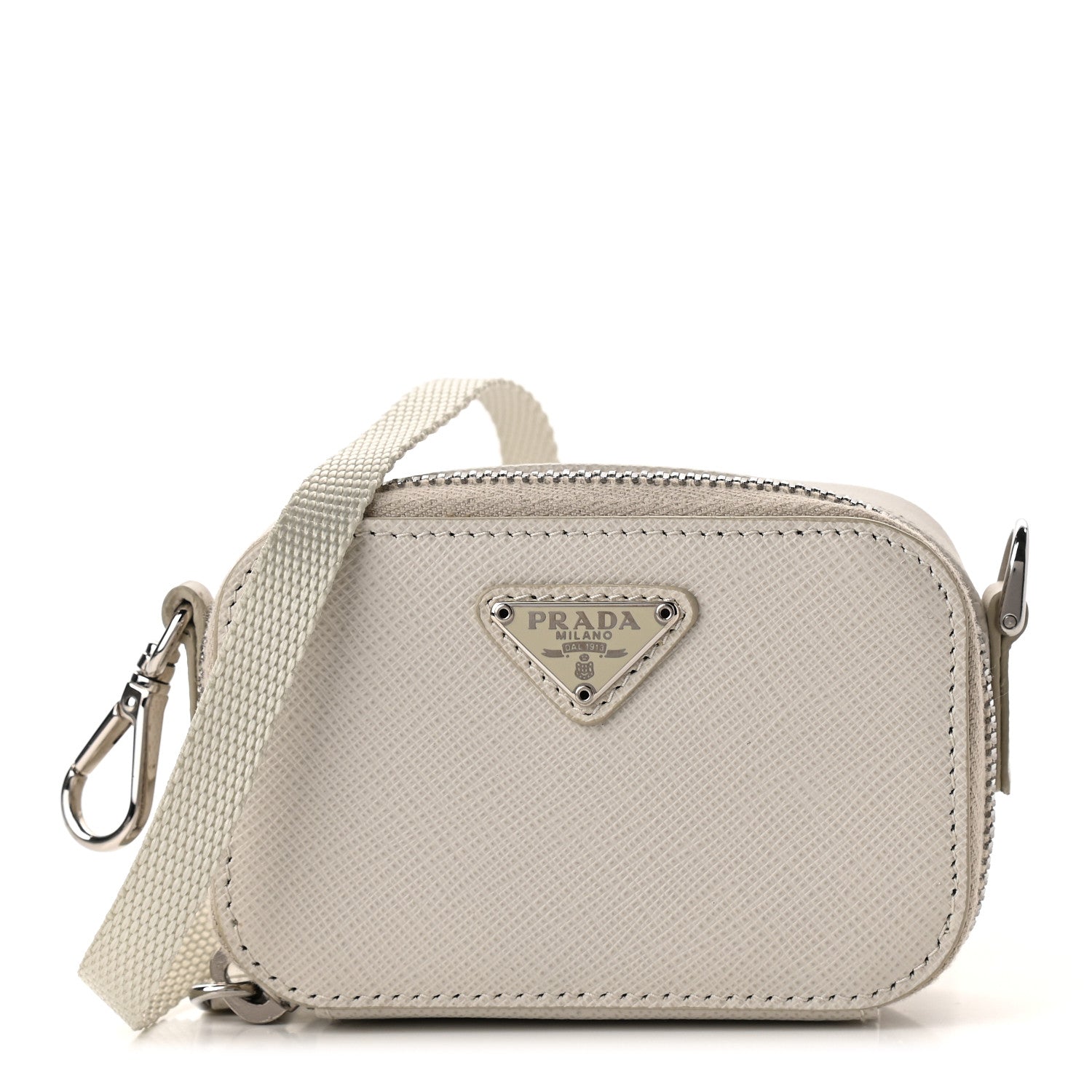 Prada Saffiano Travel Metal Triangle Logo Mini Pouch Shoulder Bag Talsco 1 of 8