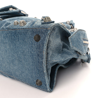 Balenciaga Washed Frayed Denim Crystal Neo Cagole City Handbag Blue 9 of 9