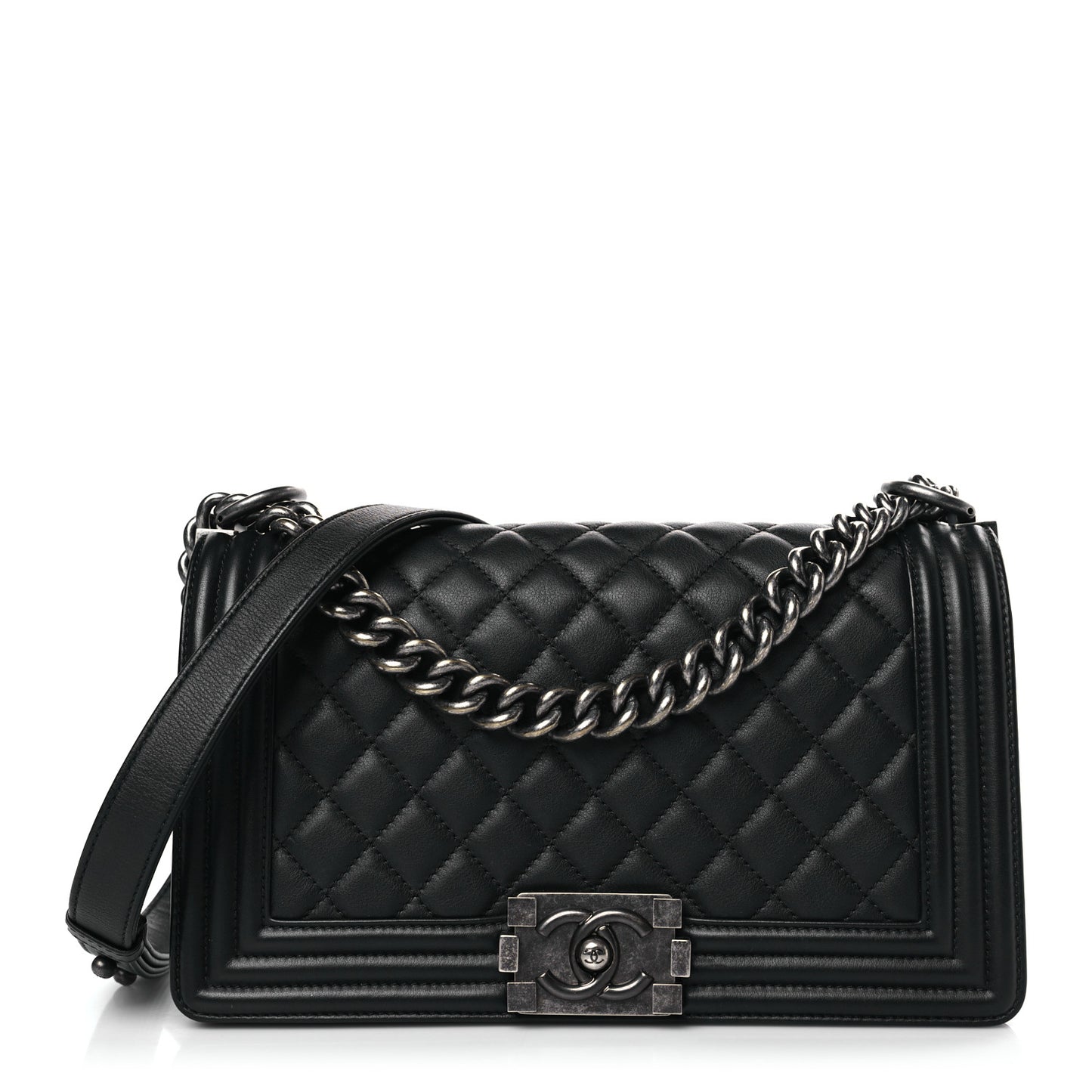 Calfskin Quilted Medium Boy Flap Black