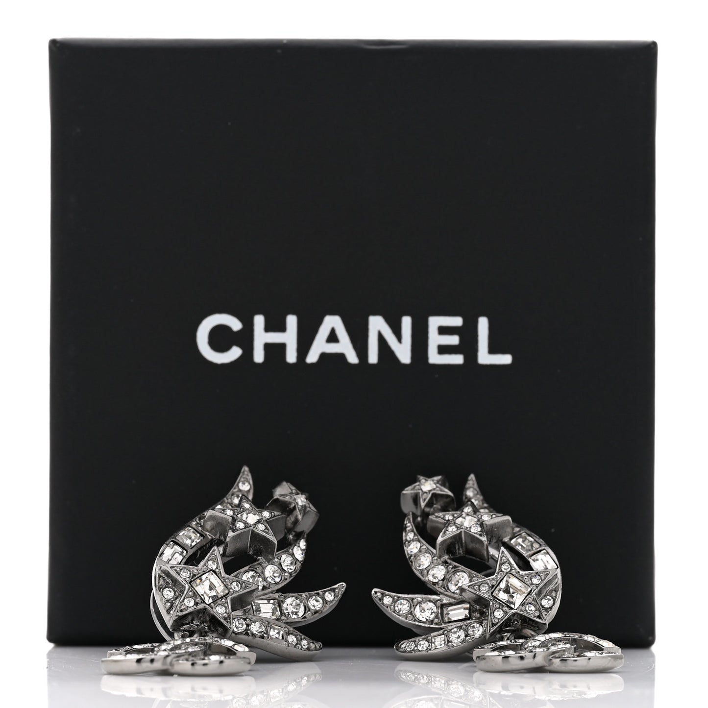 Crystal Baguette CC Wing Star Earrings Silver