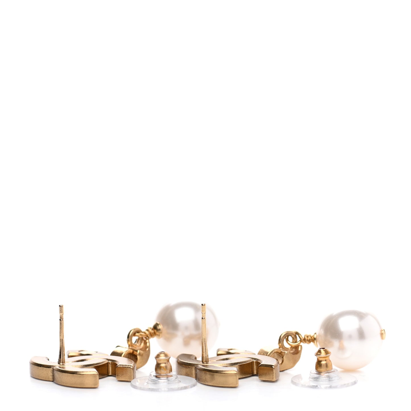 Crystal Pearl CC Drop Earrings Gold