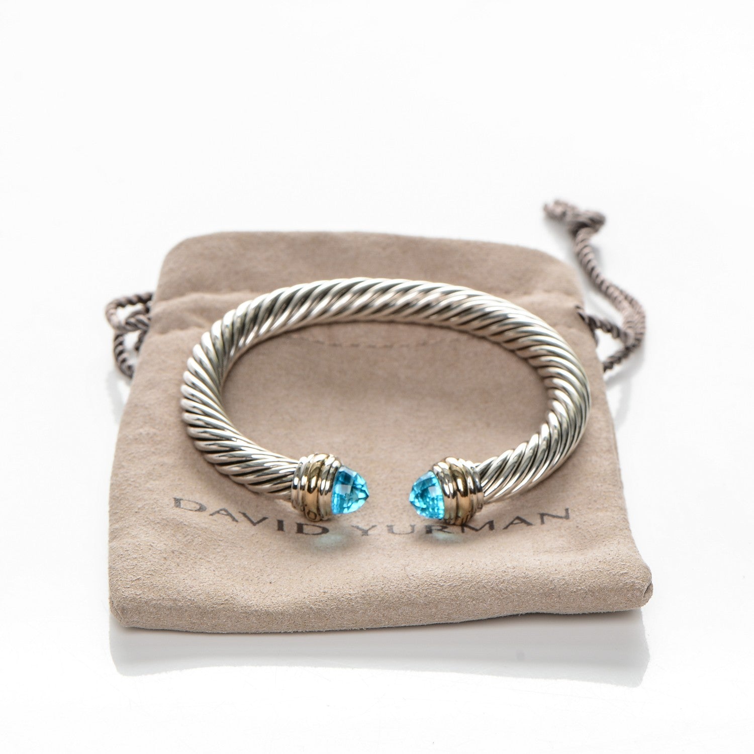 David Yurman Sterling Silver 14K Yellow Gold Blue Topaz 7mm Cable Classics Bracelet 5 of 5