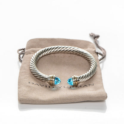 David Yurman Sterling Silver 14K Yellow Gold Blue Topaz 7mm Cable Classics Bracelet 5 of 5