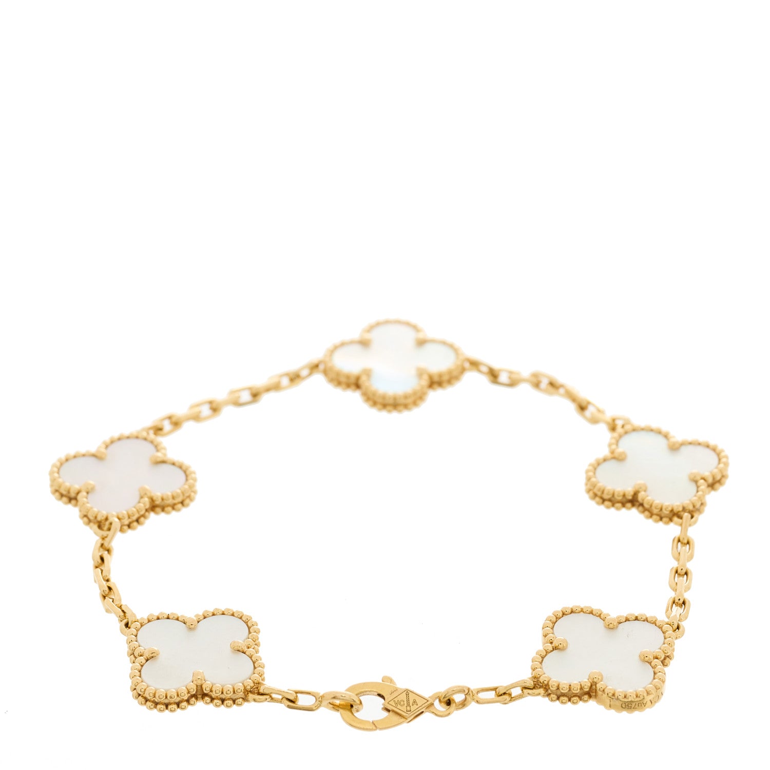 Van Cleef & Arpels 18K Yellow Gold Mother of Pearl 5 Motifs Vintage Alhambra Bracelet 2 of 5