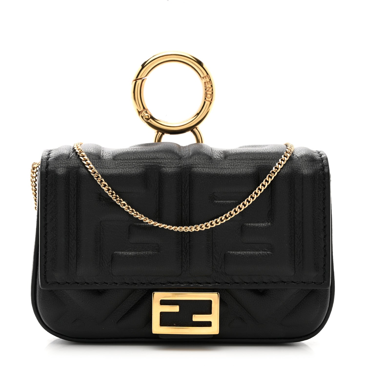 Fendi Nappa Matisse FF Embossed Nano Baguette Charm Black 1 of 13