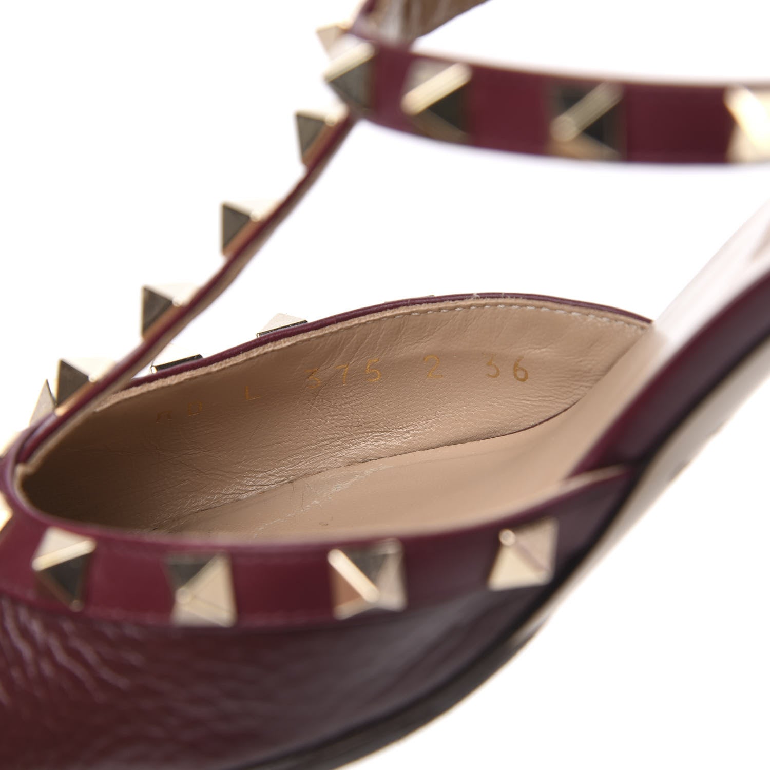 Valentino Garavani Pebbled Calfskin Rockstud Ankle Strap Low Heel Pumps 36 Rubin 8 of 9