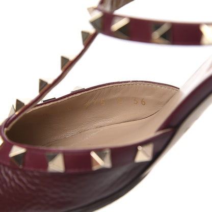 Valentino Garavani Pebbled Calfskin Rockstud Ankle Strap Low Heel Pumps 36 Rubin 8 of 9