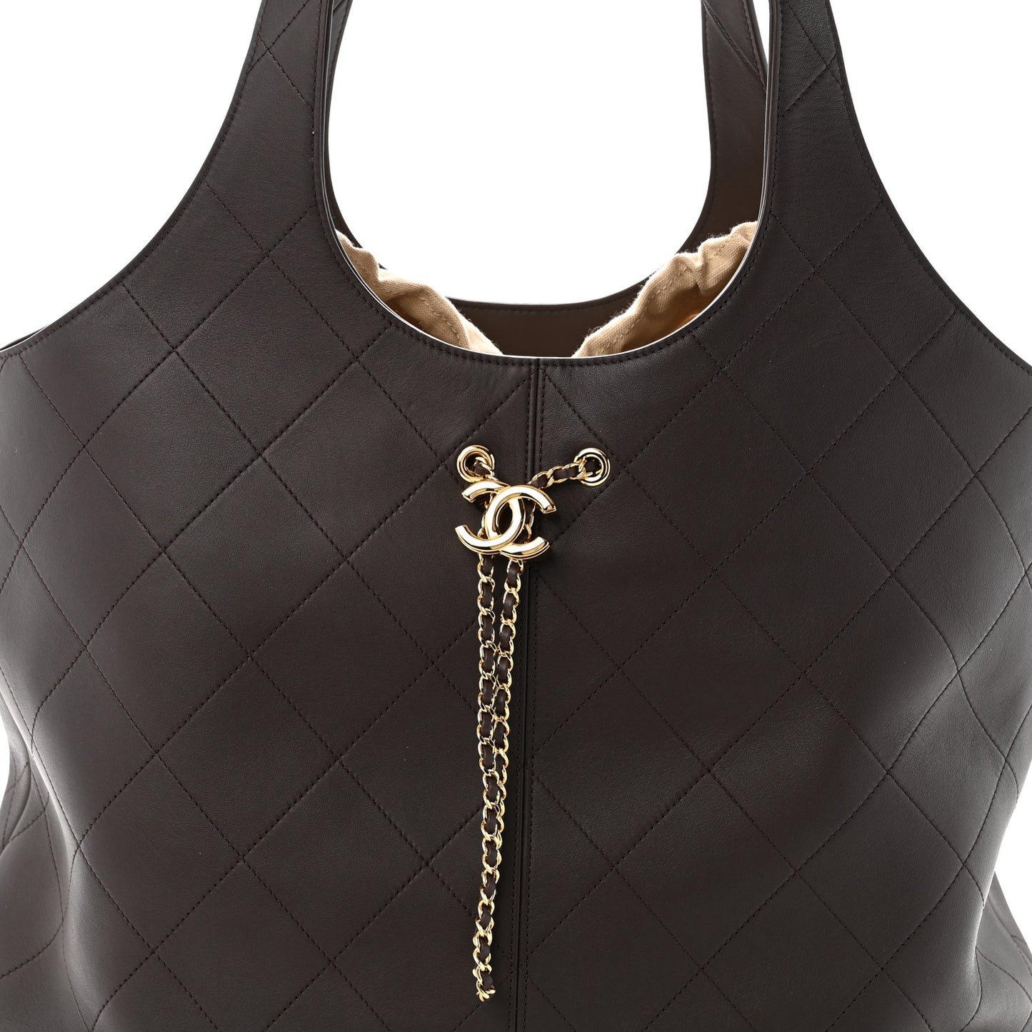 Calfskin Stitched Maxi Shopping Bag Dark Brown