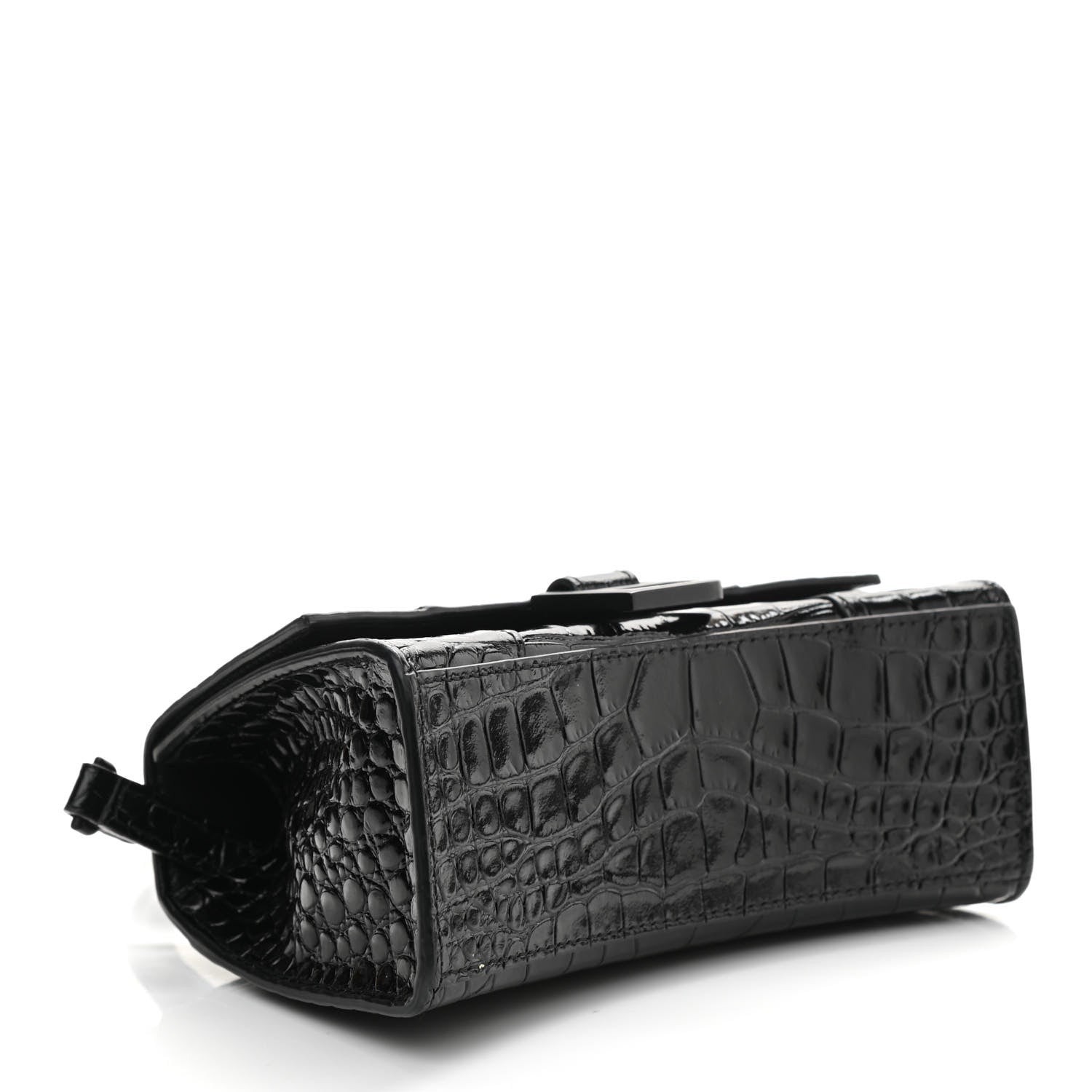 Balenciaga Shiny Calfskin Monochrome Crocodile Embossed Hourglass Top Handle Bag XS Black 4 of 10