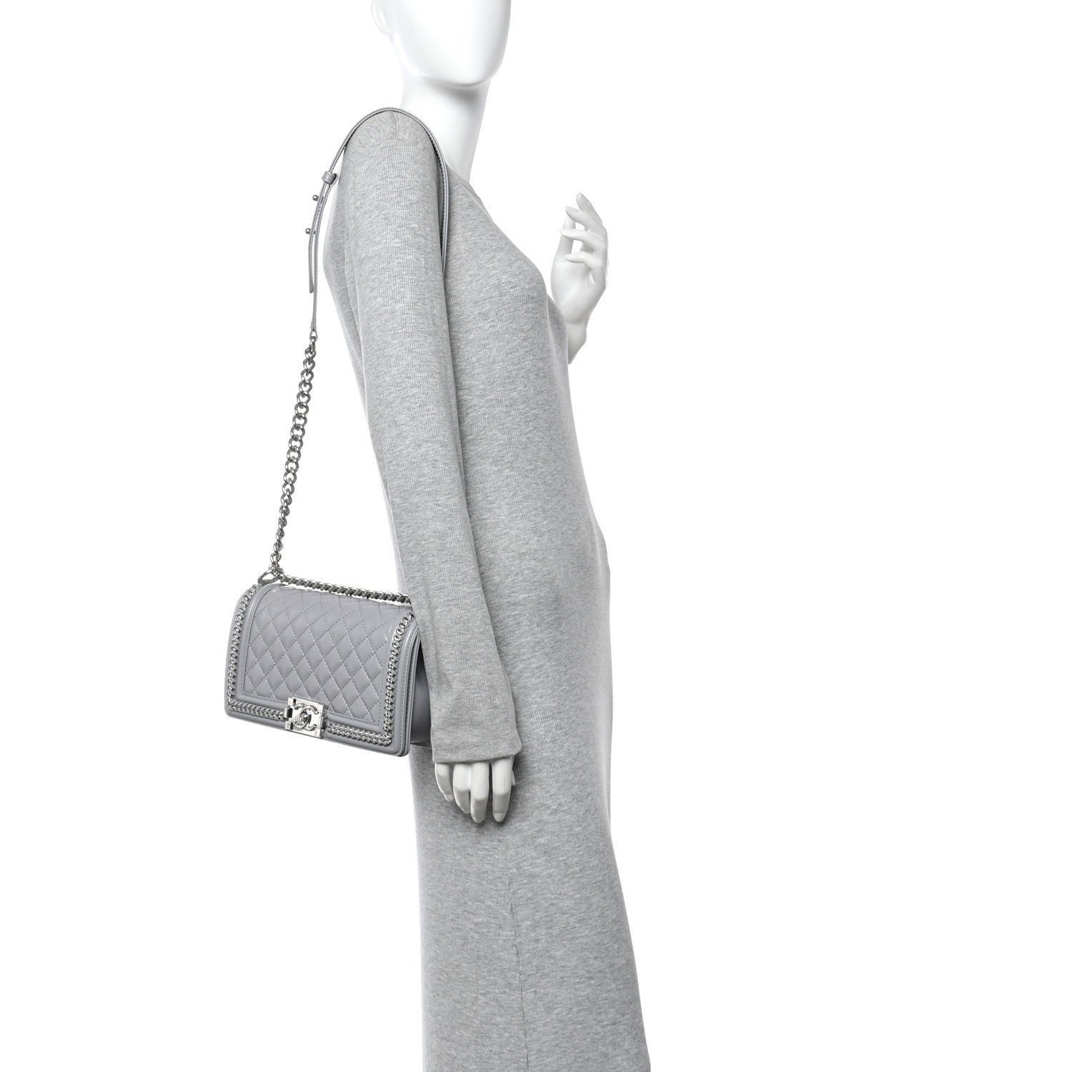 Chanel Iridescent Lambskin Quilted Medium Chain Around Boy Flap Light Grey 2 of 12