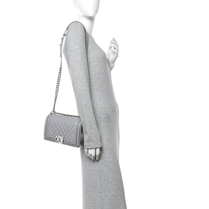 Chanel Iridescent Lambskin Quilted Medium Chain Around Boy Flap Light Grey 2 of 12
