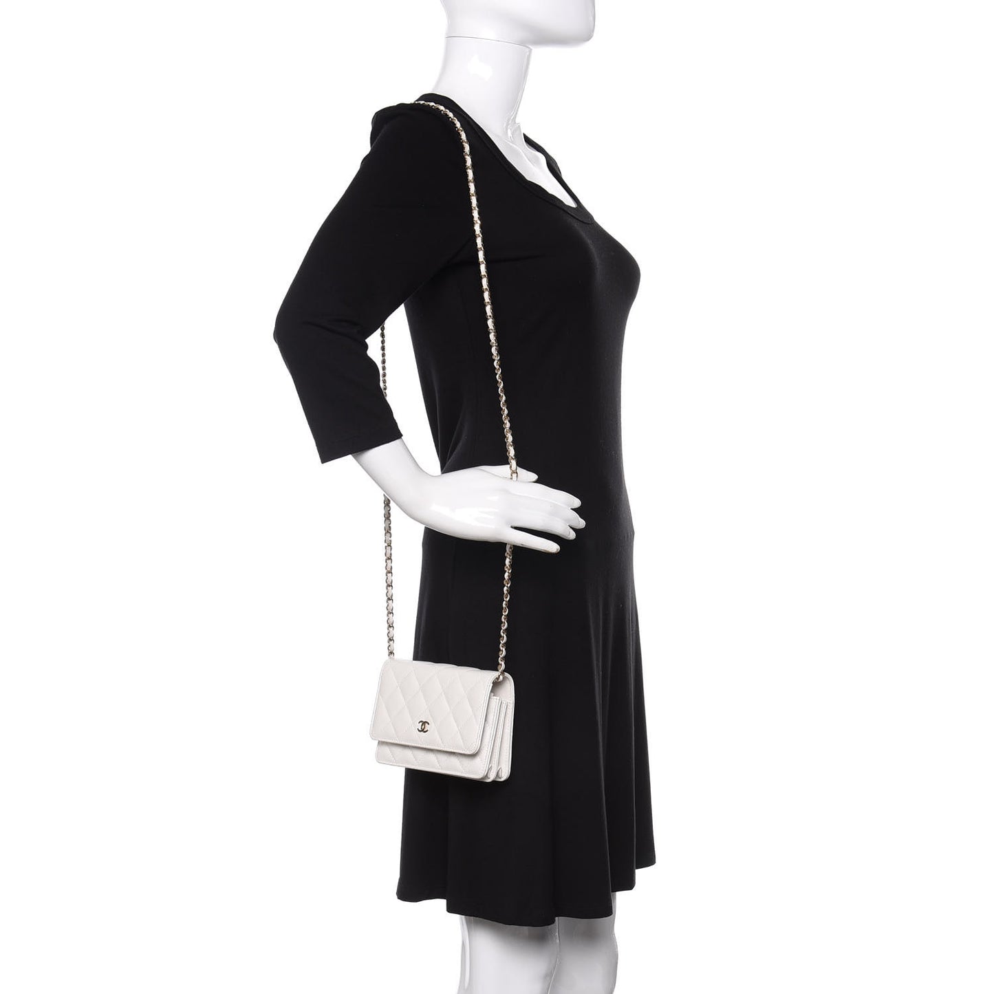 Caviar Quilted Mini Wallet On Chain WOC White