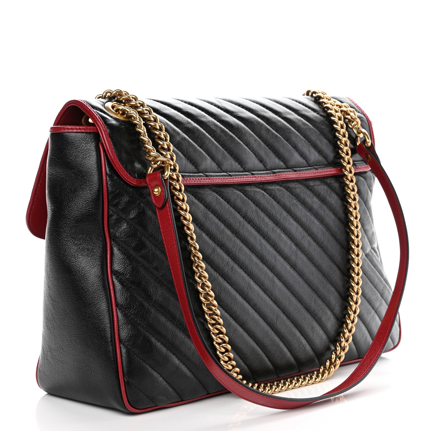 Gucci Vintage Effect Calfskin Matelasse Diagonal Large Torchon GG Marmont Shoulder Bag Black Romantic Cherry 3 of 8