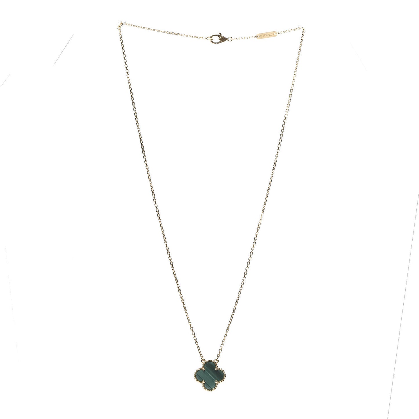 18K Yellow Gold Malachite Vintage Alhambra Pendant Necklace