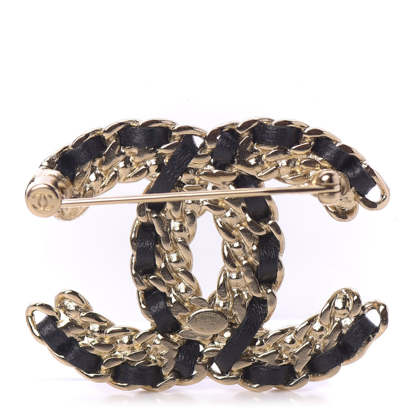 Lambskin Crystal Vintage Allure CC Chain Brooch Black Gold