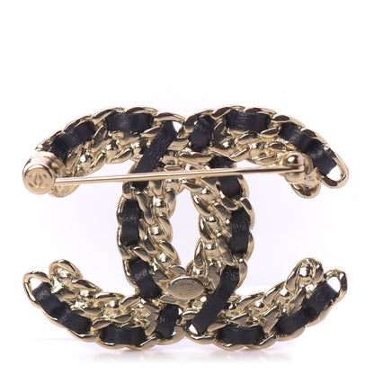 Chanel Lambskin Crystal Vintage Allure CC Chain Brooch Black Gold 4 of 5
