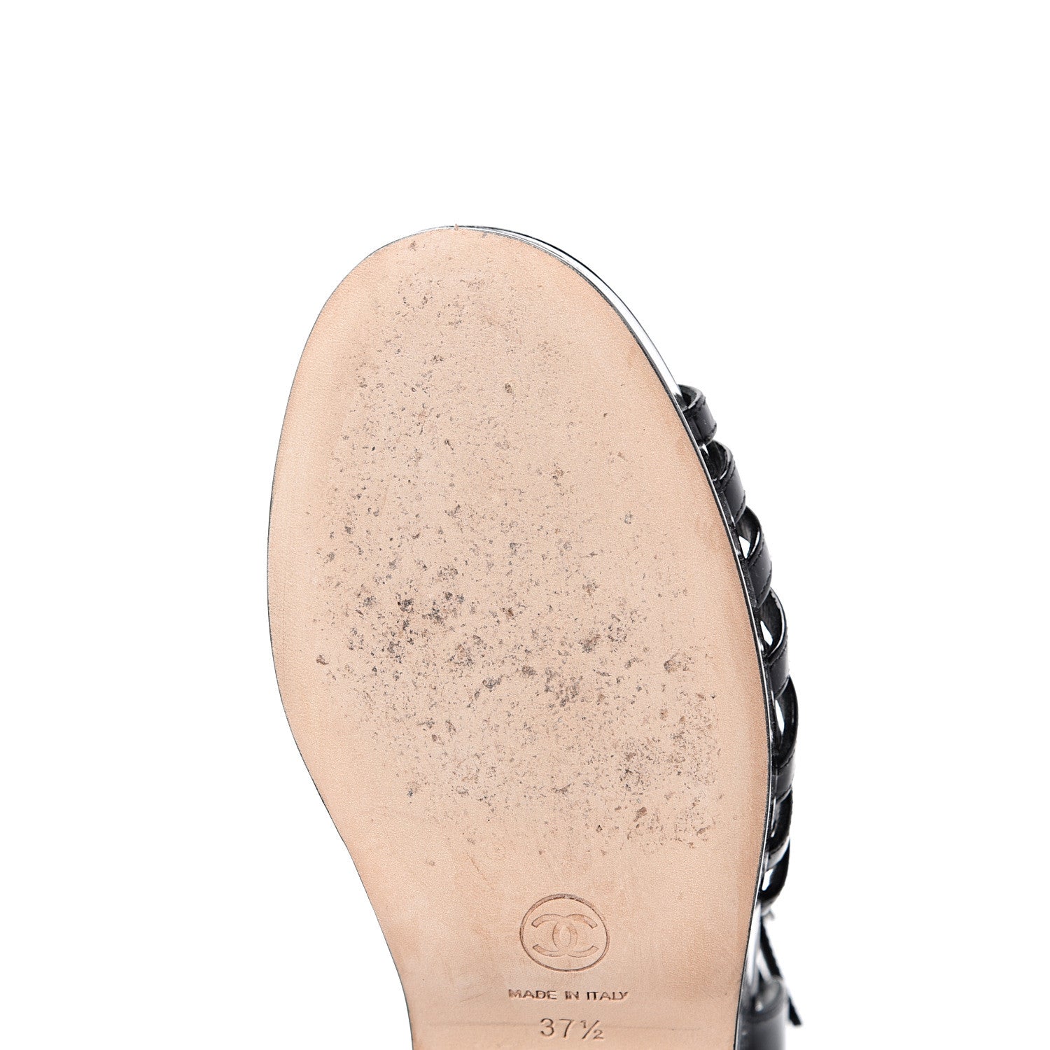 Chanel Patent CC T Strap Platform Wedges 37.5 Black 8 of 11
