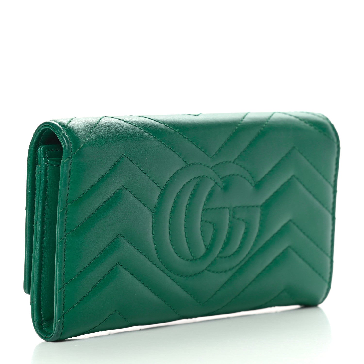 Gucci Calfskin Matelasse GG Marmont Continental Wallet Emerald Green 3 of 11